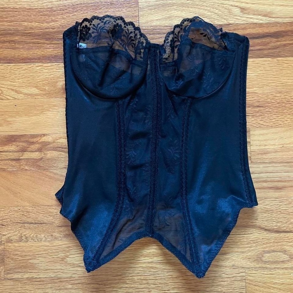 Vintage 90s Black Lace Corset Top Size 34C Whimsygoth Victorian Spooky Goth